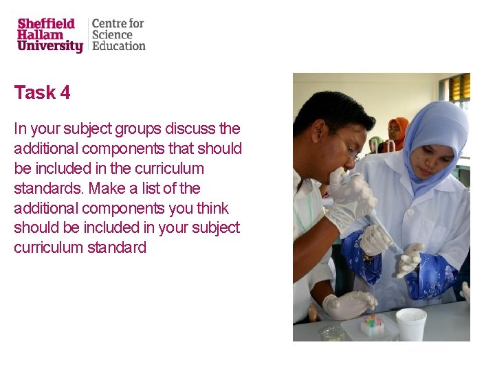Task 4 In your subject groups discuss the additional components that should be included