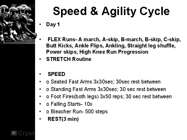 Speed & Agility Cycle • Day 1 • FLEX Runs- A march, A-skip, B-march,