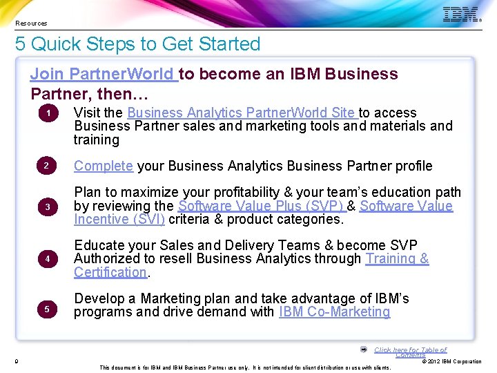 Resources 5 Quick Steps to Get Started Join Partner. World to become an IBM