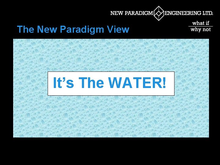 The New Paradigm View It’s The WATER! 