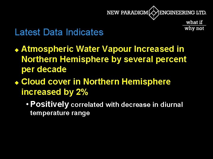 Latest Data Indicates Atmospheric Water Vapour Increased in Northern Hemisphere by several percent per