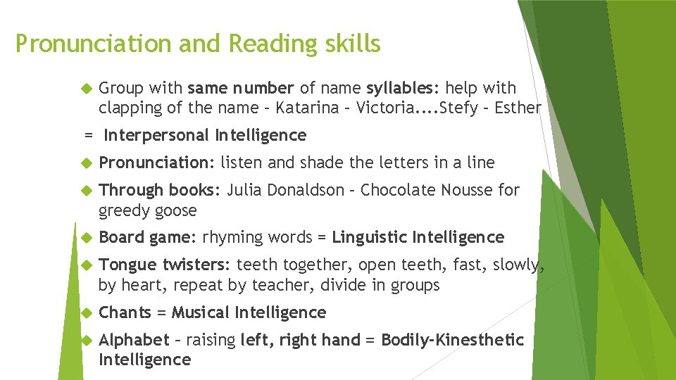 Pronunciation and Reading skills Group with same number of name syllables: help with clapping