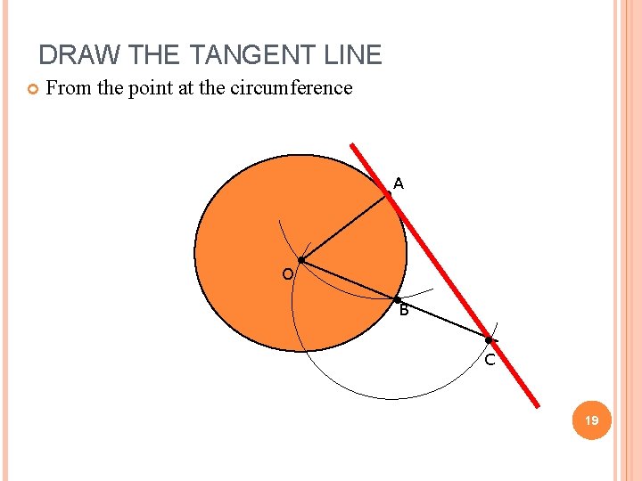 DRAW THE TANGENT LINE From the point at the circumference ● O A ●