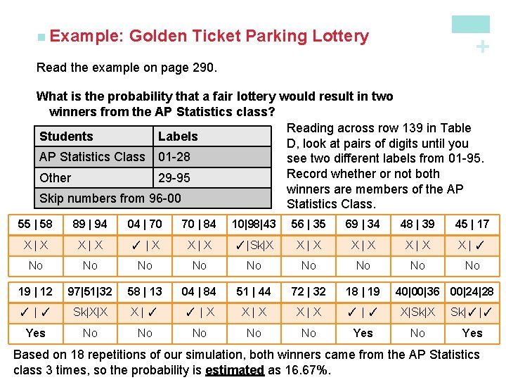 Golden Ticket Parking Lottery + n Example: Read the example on page 290. What