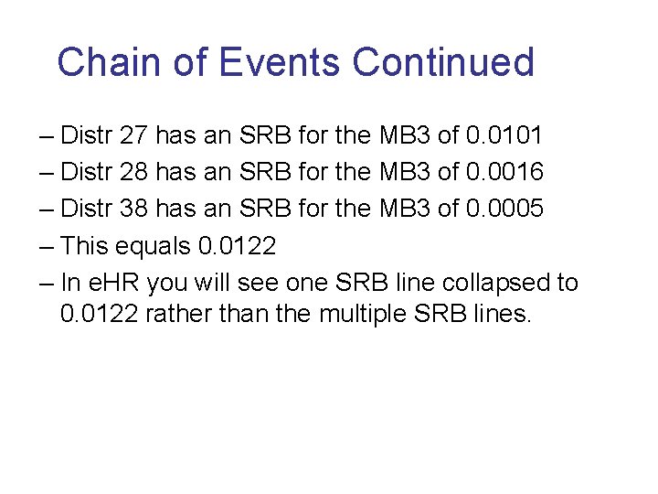 Chain of Events Continued – Distr 27 has an SRB for the MB 3