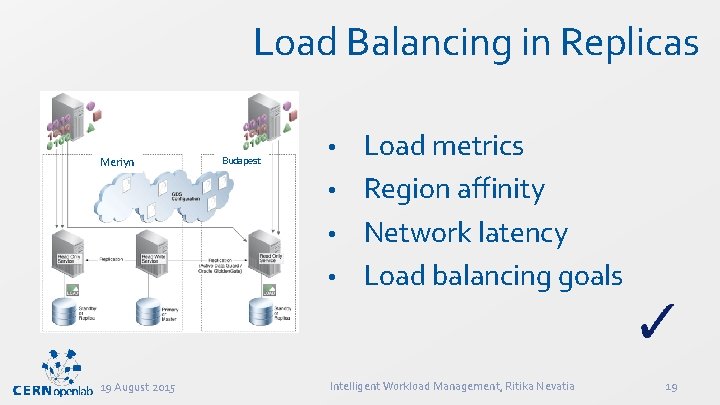 Load Balancing in Replicas Meriyn 19 August 2015 Budapest Load metrics • Region affinity