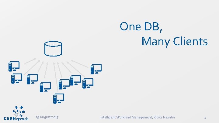 One DB, Many Clients 19 August 2015 Intelligent Workload Management, Ritika Nevatia 4 