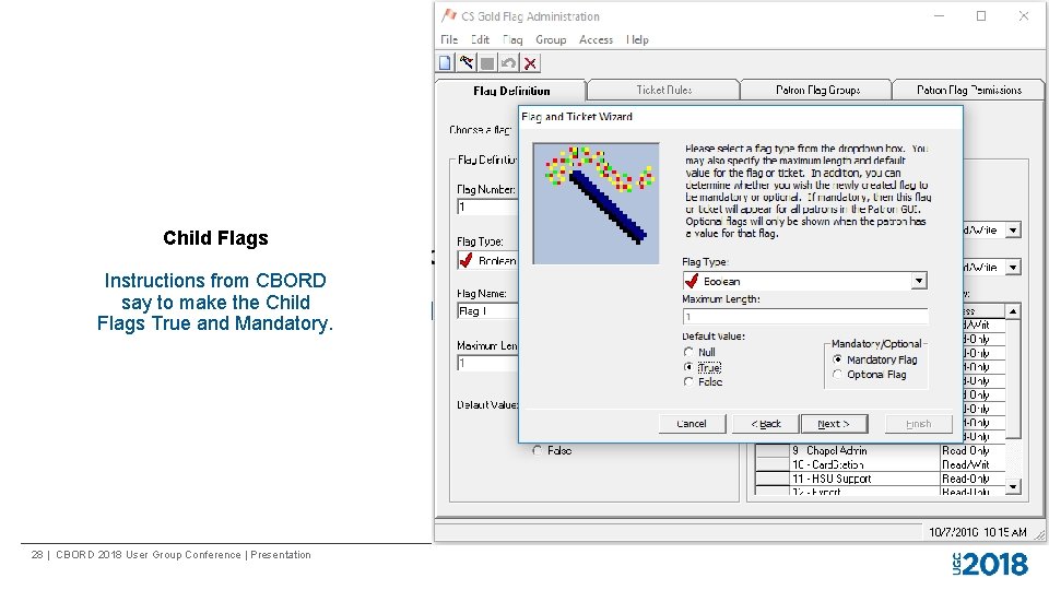 Child Flags Instructions from CBORD say to make the Child Flags True and Mandatory.