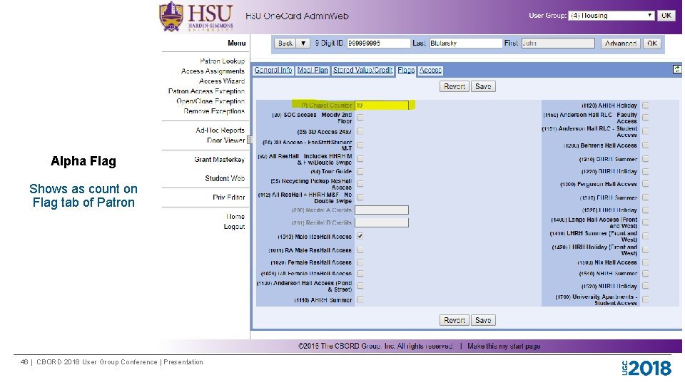 Alpha Flag Shows as count on Flag tab of Patron 46 | CBORD 2018