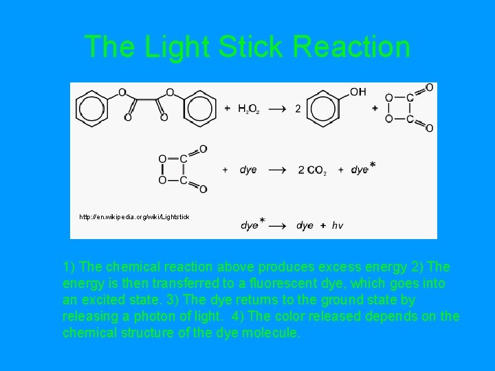 The Light Stick Reaction http: //en. wikipedia. org/wiki/Lightstick 1) The chemical reaction above produces