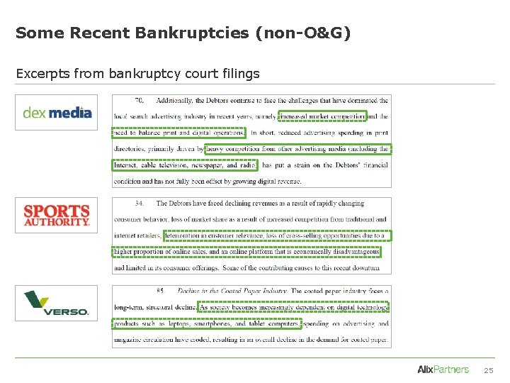 Some Recent Bankruptcies (non-O&G) Excerpts from bankruptcy court filings 25 