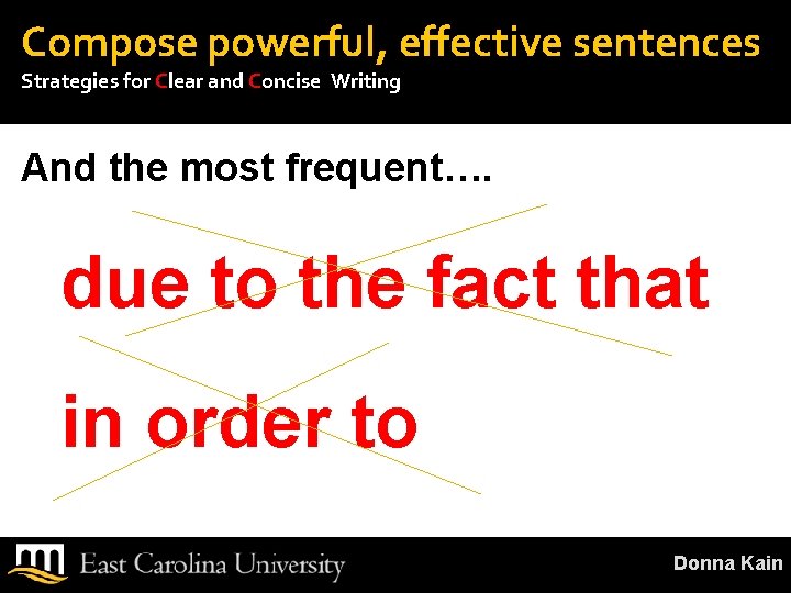 Compose powerful, effective sentences Strategies for Clear and Concise Writing And the most frequent….