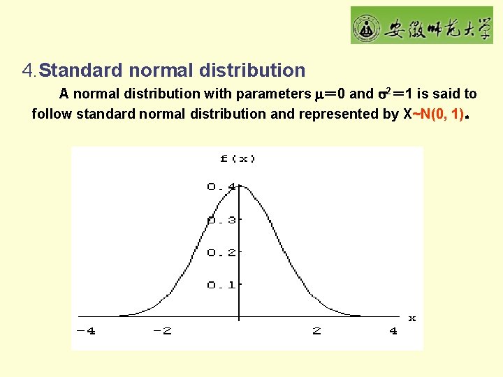 4. Standard normal distribution A normal distribution with parameters ＝ 0 and 2＝ 1