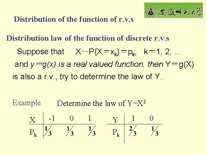 Distribution of the function of r. v. s Distribution law of the function of