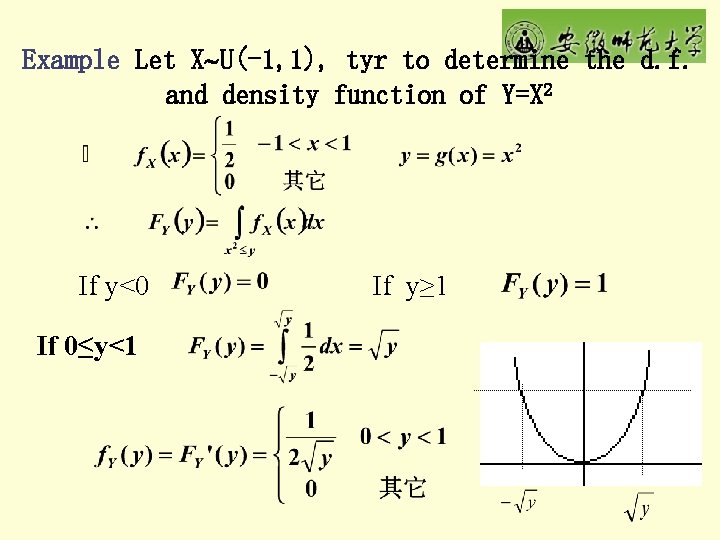 Example Let X U(-1, 1), tyr to determine the d. f. and density function