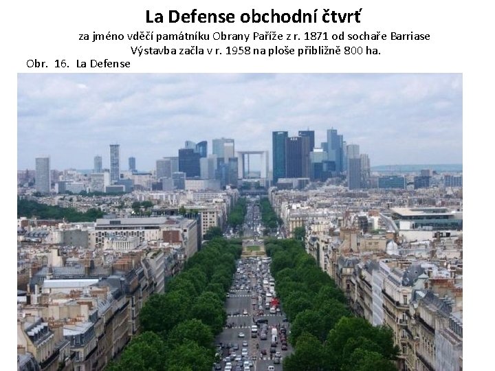 La Defense obchodní čtvrť za jméno vděčí památníku Obrany Paříže z r. 1871 od