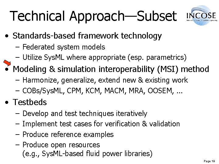 Technical Approach—Subset • Standards-based framework technology – Federated system models – Utilize Sys. ML