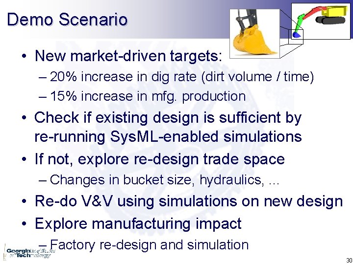 Demo Scenario • New market-driven targets: – 20% increase in dig rate (dirt volume