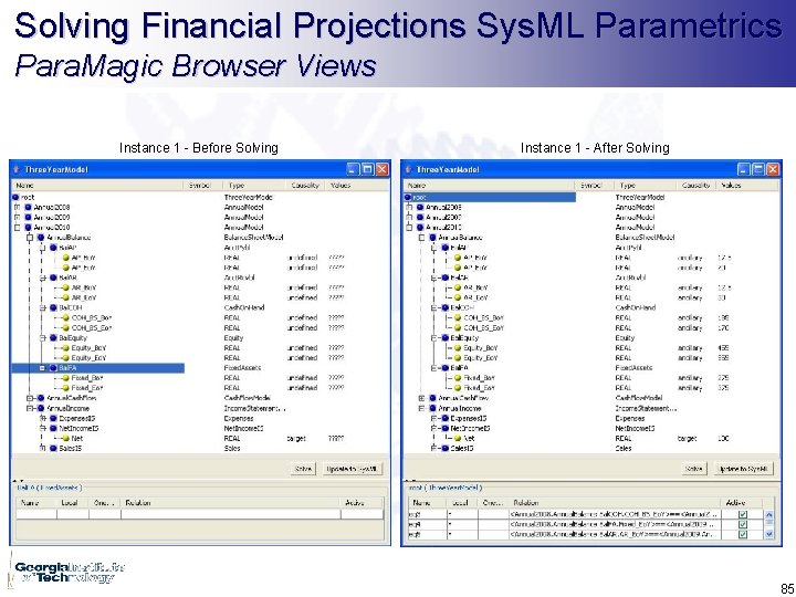 Solving Financial Projections Sys. ML Parametrics Para. Magic Browser Views Instance 1 - Before