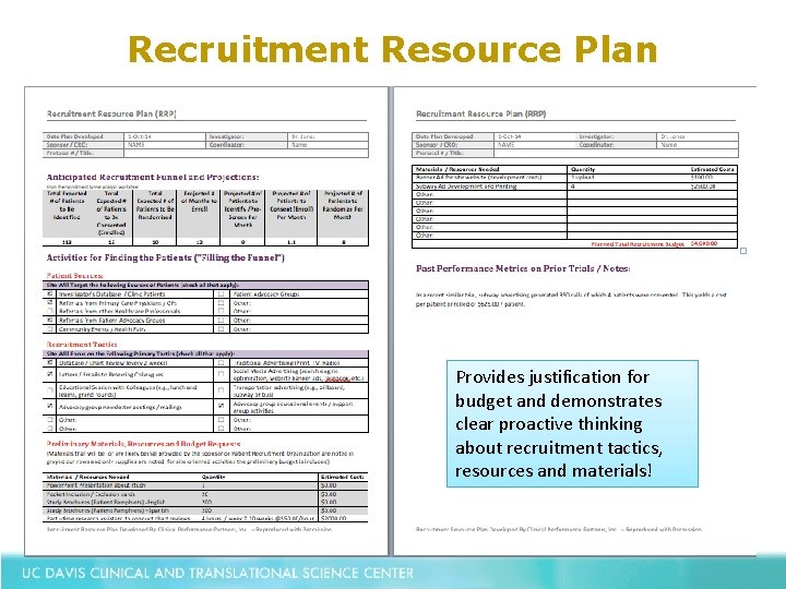 Recruitment Resource Plan Provides justification for budget and demonstrates clear proactive thinking about recruitment