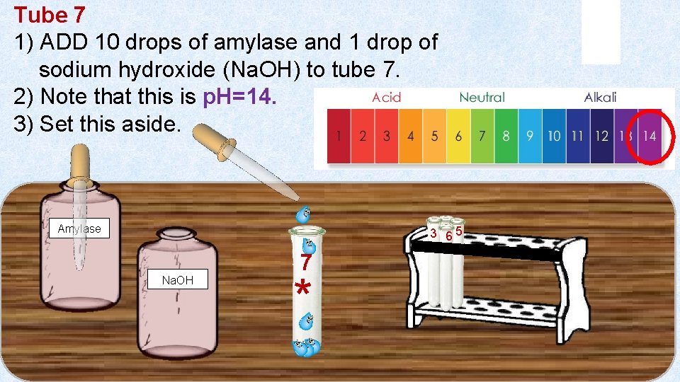 Tube 7 1) ADD 10 drops of amylase and 1 drop of sodium hydroxide