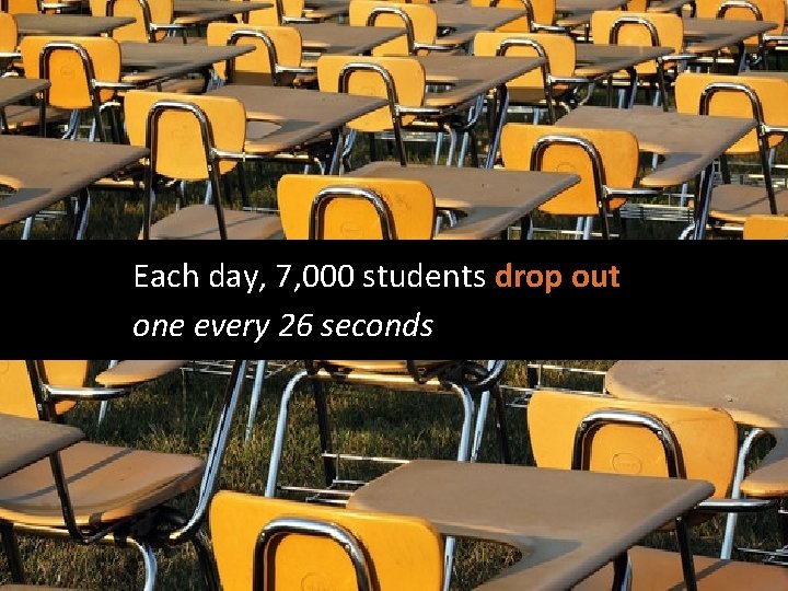 Each day, 7, 000 students drop out one every 26 seconds 