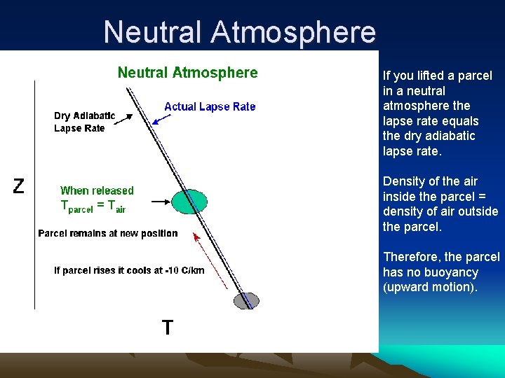 Neutral Atmosphere If you lifted a parcel in a neutral atmosphere the lapse rate