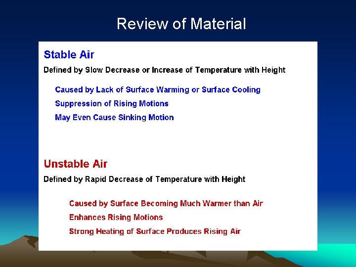 Review of Material 