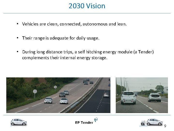 2030 Vision • Vehicles are clean, connected, autonomous and lean. • Their range is