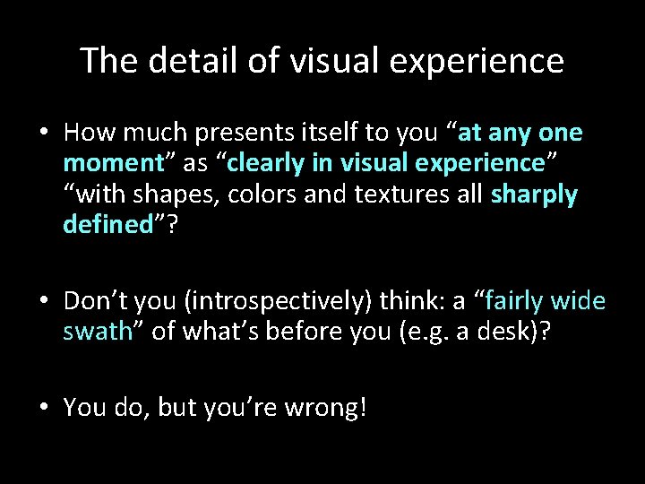 The detail of visual experience • How much presents itself to you “at any