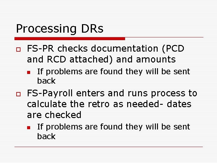 Processing DRs o FS-PR checks documentation (PCD and RCD attached) and amounts n o