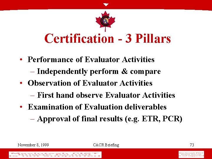 Certification - 3 Pillars • Performance of Evaluator Activities – Independently perform & compare