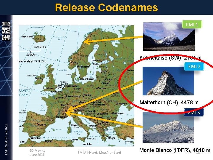 Release Codenames EMI 1 Kebnekaise (SW), 2104 m EMI INFSO-RI-261611 EMI 2 Matterhorn (CH),
