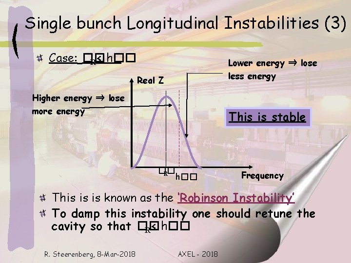 Single bunch Longitudinal Instabilities (3) Case: �� R< h�� Lower energy ⇒ lose less