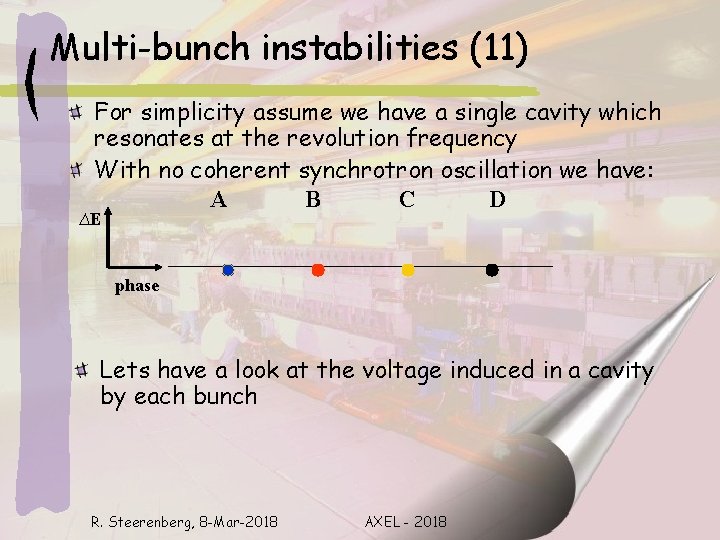 Multi-bunch instabilities (11) For simplicity assume we have a single cavity which resonates at