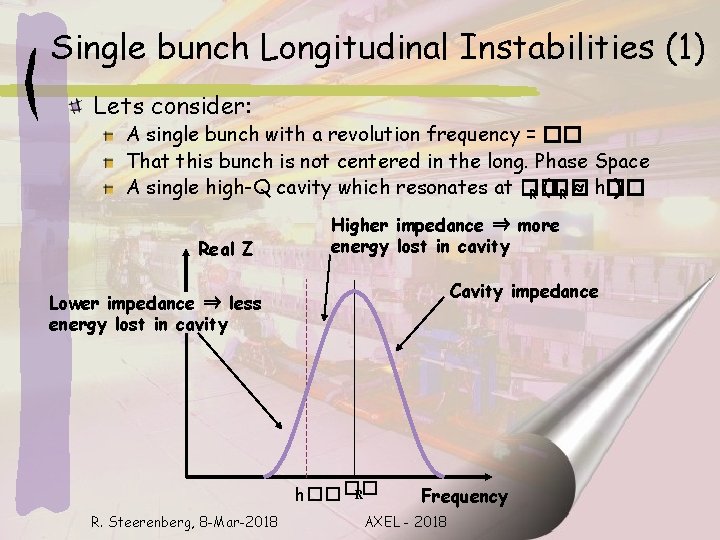 Single bunch Longitudinal Instabilities (1) Lets consider: A single bunch with a revolution frequency