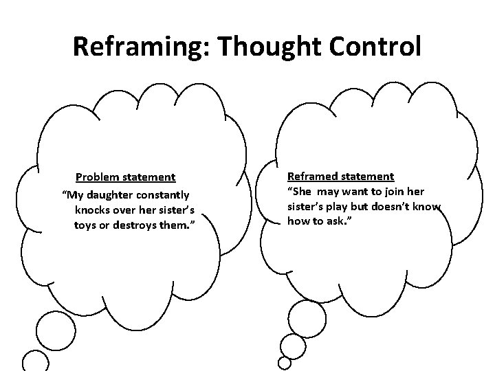Reframing: Thought Control Problem statement “My daughter constantly knocks over her sister’s toys or