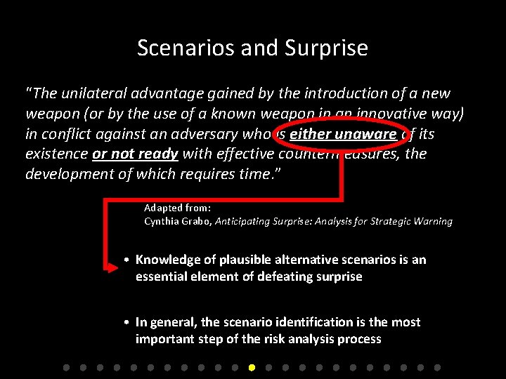 Scenarios and Surprise “The unilateral advantage gained by the introduction of a new weapon