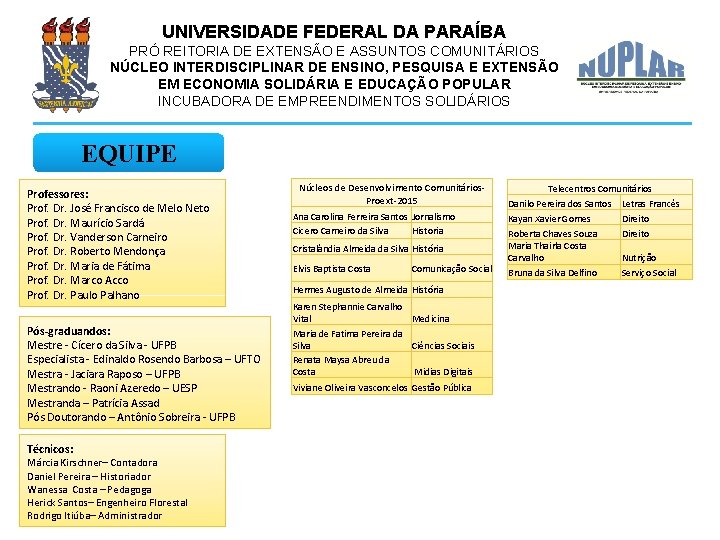 UNIVERSIDADE FEDERAL DA PARAÍBA PRÓ REITORIA DE EXTENSÃO E ASSUNTOS COMUNITÁRIOS NÚCLEO INTERDISCIPLINAR DE