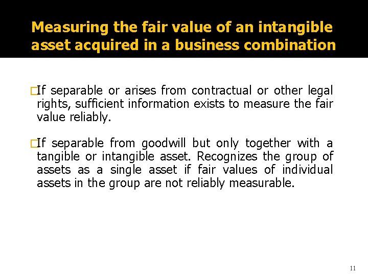 Measuring the fair value of an intangible asset acquired in a business combination �If