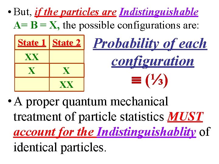  • But, if the particles are Indistinguishable A= B = X, the possible