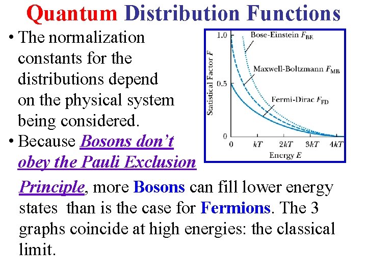 Quantum Distribution Functions • The normalization constants for the distributions depend on the physical