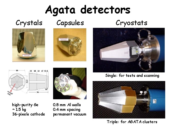 Agata detectors Crystals Capsules Cryostats Single: for tests and scanning high-purity Ge ~ 1.