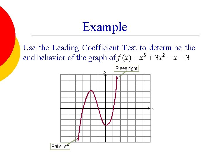 Example Use the Leading Coefficient Test to determine the end behavior of the graph