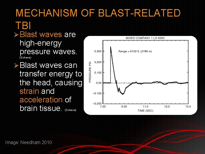 MECHANISM OF BLAST-RELATED TBI Ø Blast waves are high-energy pressure waves. (Scheve) Ø Blast