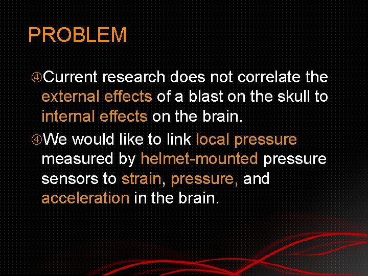 PROBLEM Current research does not correlate the external effects of a blast on the