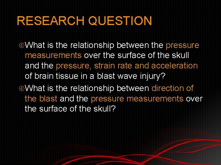 RESEARCH QUESTION What is the relationship between the pressure measurements over the surface of