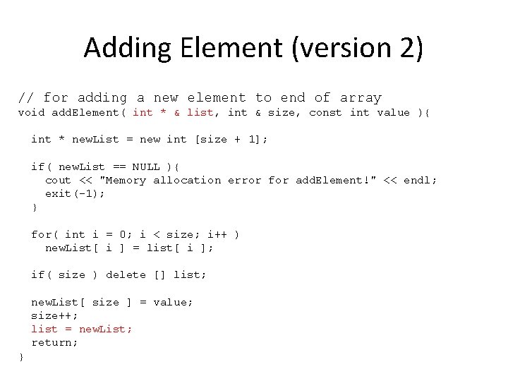 Adding Element (version 2) // for adding a new element to end of array