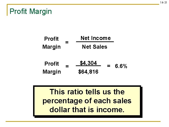 14 -31 Profit Margin Profit = Margin Net Income Profit = Margin $4, 304