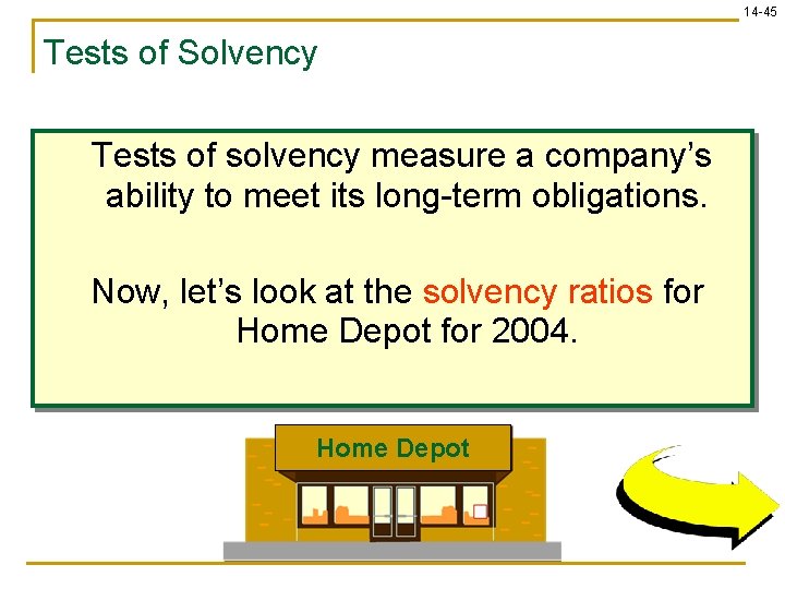 14 -45 Tests of Solvency Tests of solvency measure a company’s ability to meet